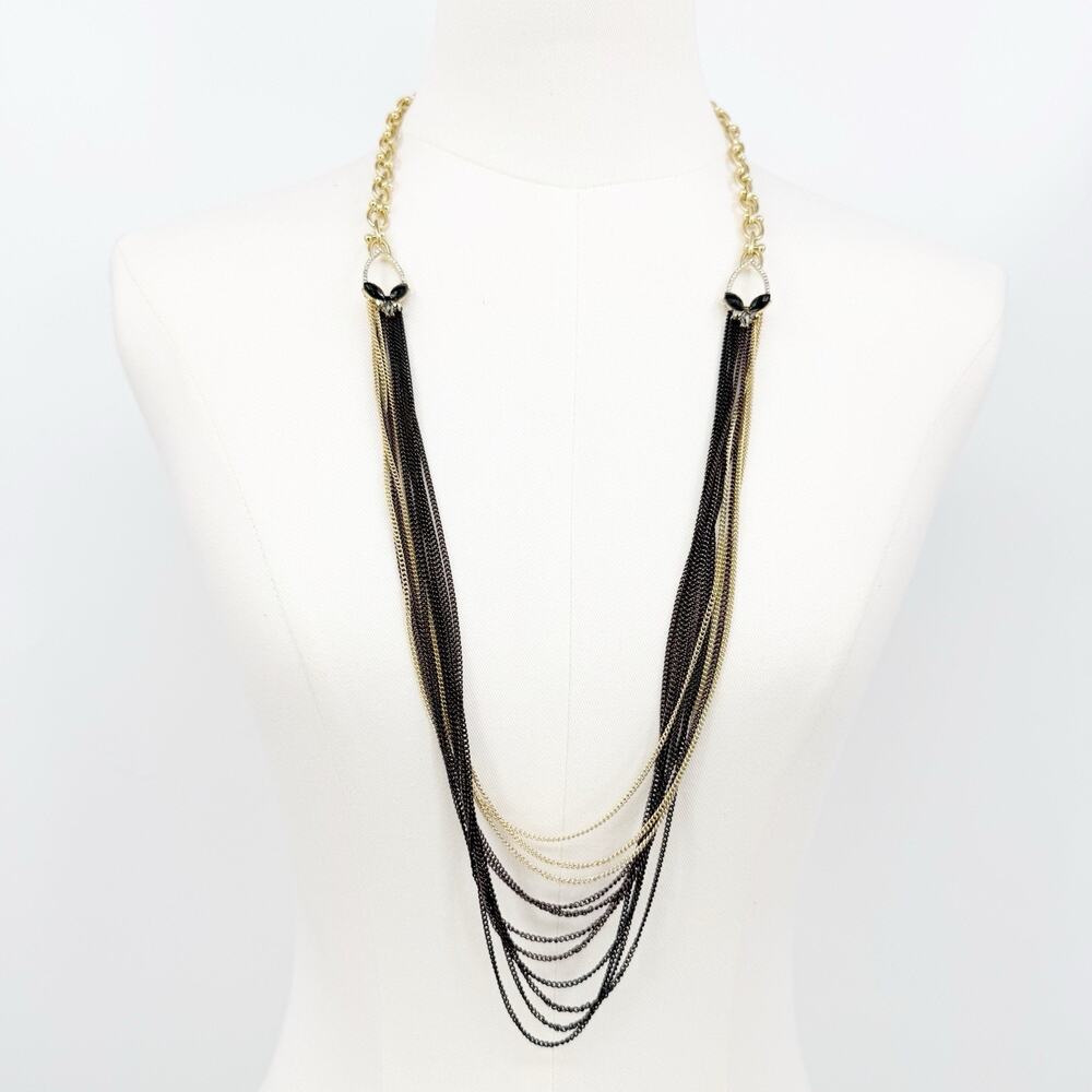 Lonna & Lilly Black Gold Layered Chain Statement Necklace Long Tassel‎ Crystal